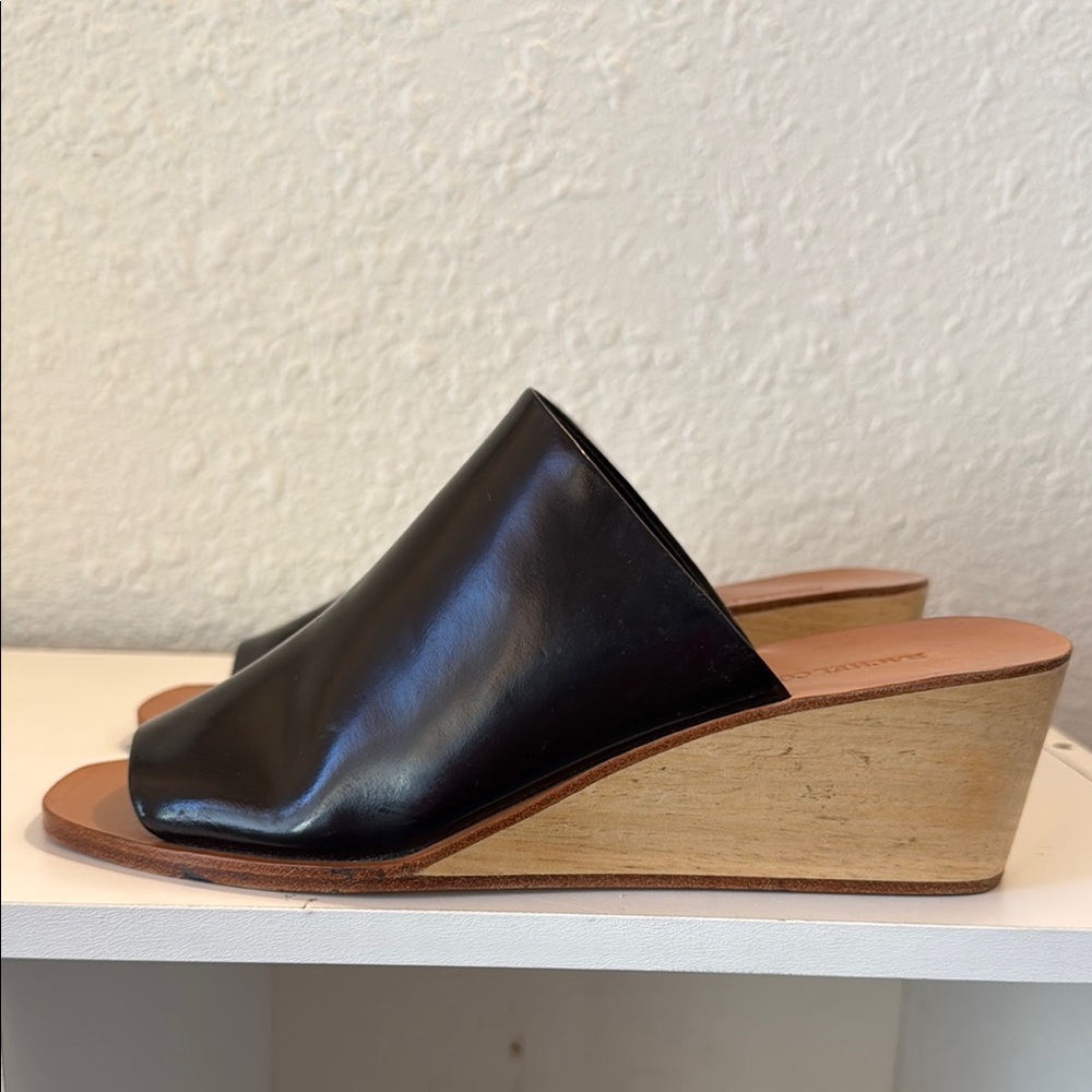 Rachel Comey Black Leather Wedge Mules with Wood Heel - Picture 4 of 7